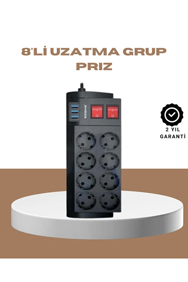 Beta Moda Hub 8 Sockets + 3 USB Multi Extension Cable 2m with Strong Thermal Protection
